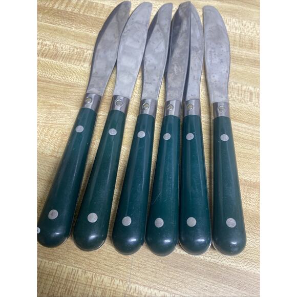 6 Piece Green Handle Set Stainless Flatware Knife Set Utensils - Picture 2 of 4